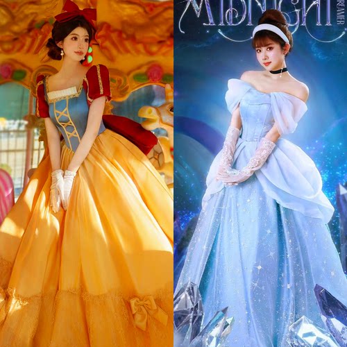 cosplay动漫白雪公主辛德瑞拉灰姑娘经典礼服长发睡美人礼服表演
