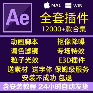 AE软件全套插件中文一键安装包合集粒子转场特效e3d模板软件素材