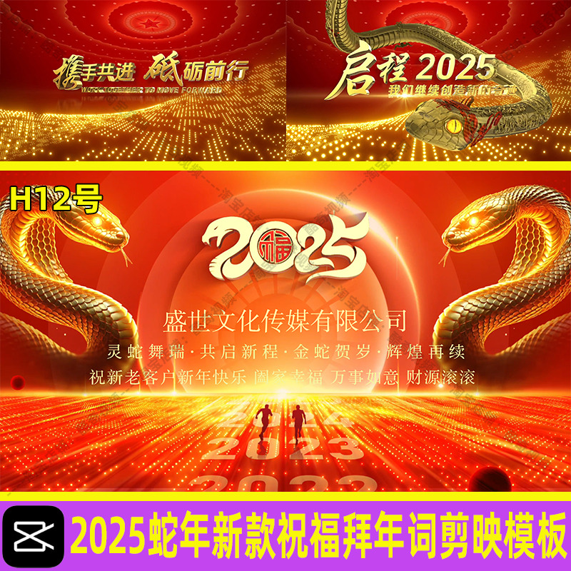 12号25年蛇年迎新春贺新年公司个人元旦春节拜年祝福视频剪映模板
