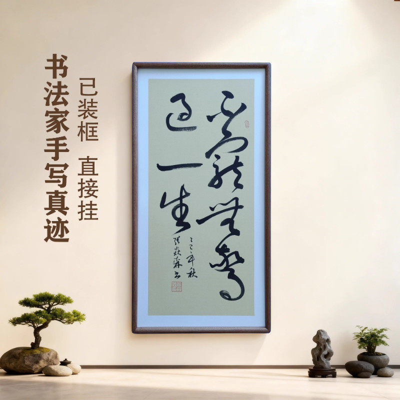 手写书法不宠无惊过一生侘寂风客厅玄关禅意字画茶室书房中式挂画