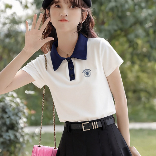 2026夏季新款长绒棉POLO衫女短款修身英式学院风短袖上衣