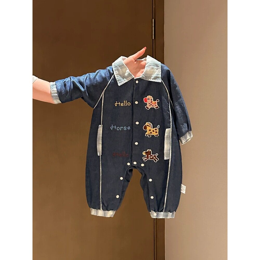 超洋气婴儿外出服宝宝衣服春装可爱韩系男宝连体衣春秋款休闲长爬