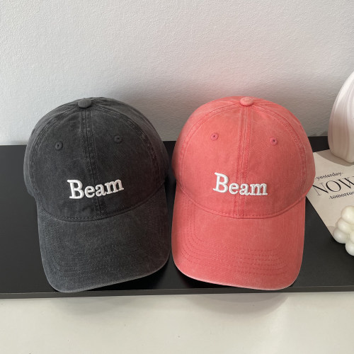 Beam韩式字母刺绣软顶棒球帽子女春季复古时尚休闲出游遮阳鸭舌帽