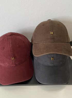 金属小H标软顶棒球帽子女秋冬款时尚简约休闲百搭气质款鸭舌帽潮