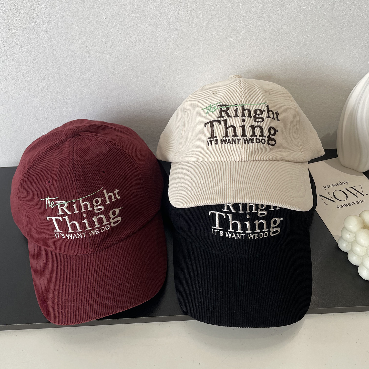 Thing字母刺绣灯芯绒棒球帽子女春秋时尚软顶休闲百搭潮流鸭舌帽