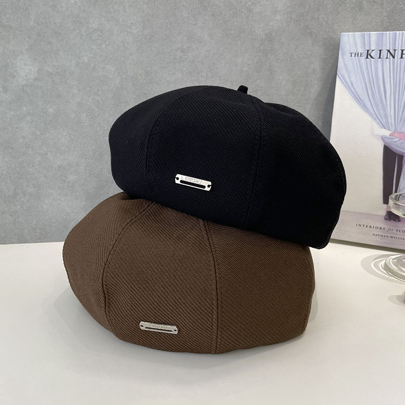 秋冬季优雅贝雷帽子女韩版时尚简约小标百搭休闲品质八角帽显气质