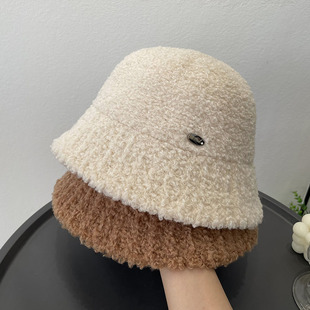 冬天优雅毛绒渔夫帽子女韩版 小标简约休闲百搭洋气出街盆帽 时尚