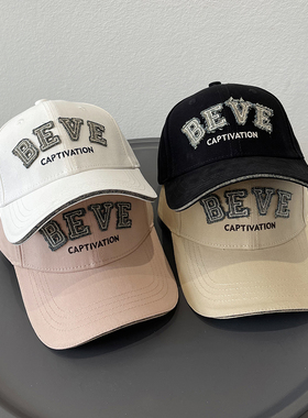 三明治帽檐BEVE字母棒球帽硬顶男女春秋时尚加宽檐个性潮流鸭舌帽