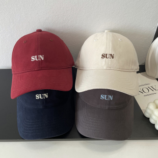 休闲大头围百搭休闲鸭舌帽 时尚 SUN字母刺绣软顶棒球帽男女款 春季