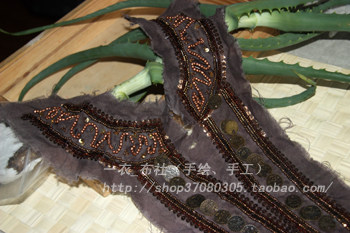手工缝 服装布贴 /镶嵌金属珠片 领花 42*27（超大尺寸）
