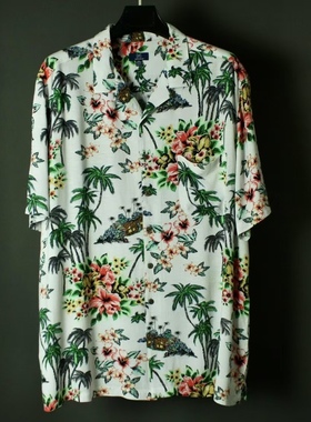 仰泳商店 Geore 椰树花卉短袖衬衫复古夏威夷衫度假vintage古着