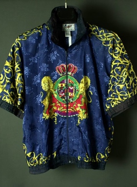 仰泳商店 Aiuee蓝色双狮尼龙短袖拉链夹克vintage古着