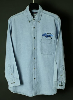 仰泳商店 JERZEES 马斯奎特大学刺绣蓝色牛仔布衬衫vintage古着