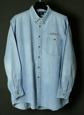 仰泳商店 Thiee Rileis 海钓路亚刺绣复古牛仔布衬衫vintage古着