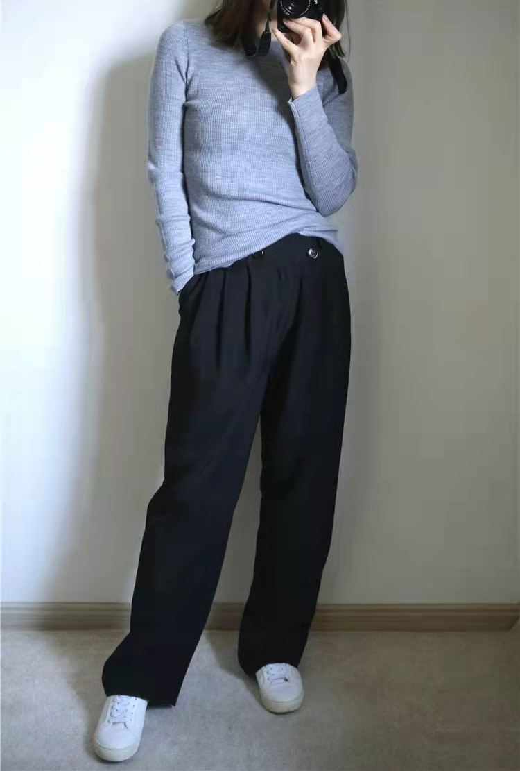 百搭坑条羊毛针织衫弹力修身