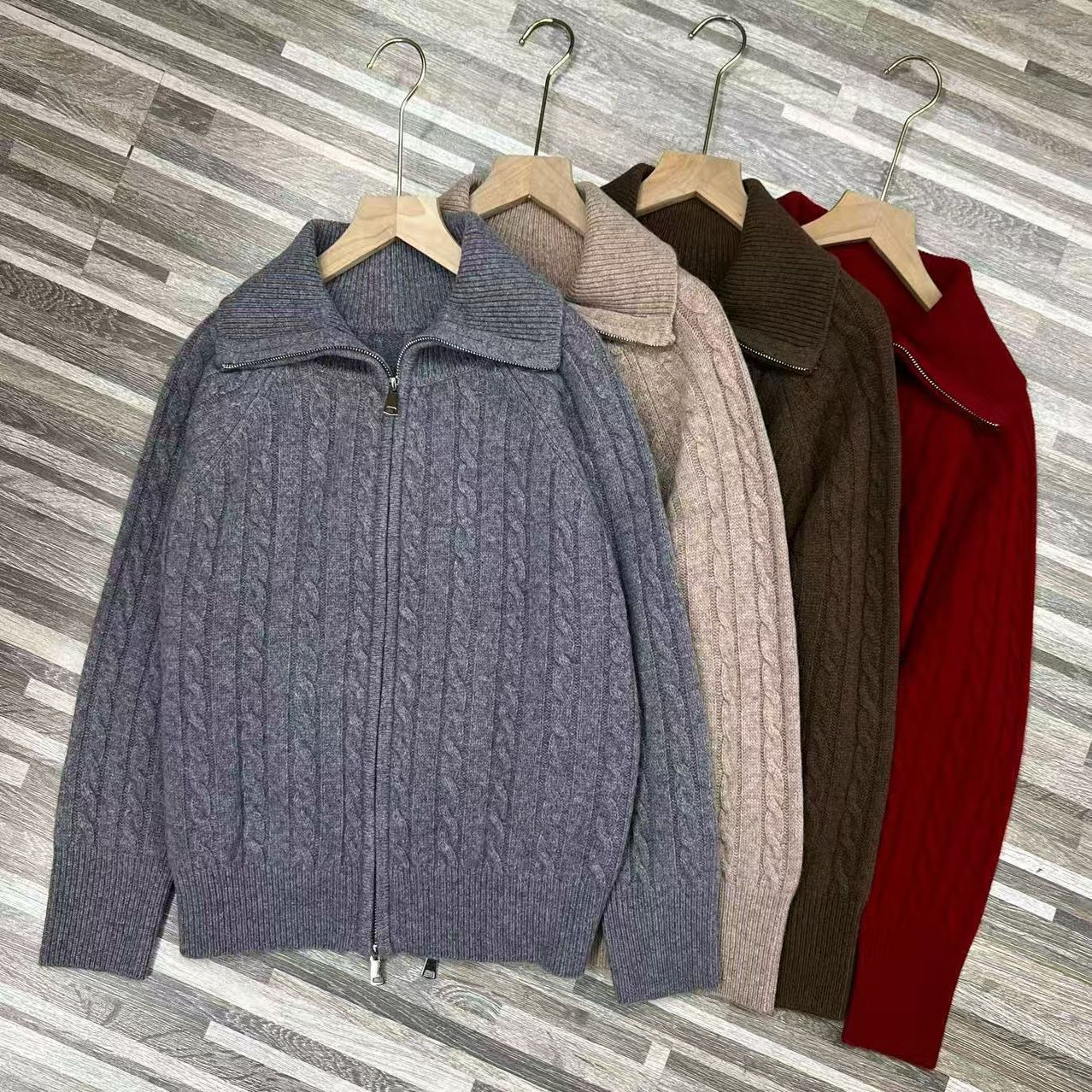 大厂女士减龄时尚宽松版长袖拉链全羊毛毛衣针织衫上衣外套