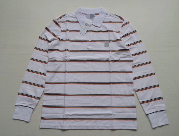 外贸男百搭休闲商务多场合条纹翻领休闲长袖T恤POLO衫，两色