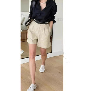 外贸欧美系女款薄款舒适亚麻五分款短裤