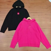 外贸美式 减龄针织衫 女秋冬经典 套头连帽羊毛毛衣长袖