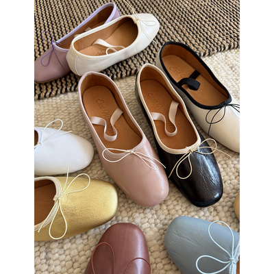 East West Office 松紧带中口小方头法式平底芭蕾鞋ballet