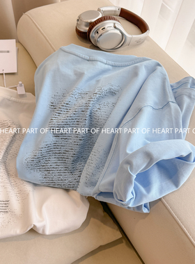 W家2026新款代码字符小熊印花短袖T恤重磅圆领宽松半袖男女同款潮