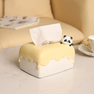 卡通可爱熊猫纸巾盒摆件创意家居客厅茶几桌面纸巾收纳抽纸盒家用