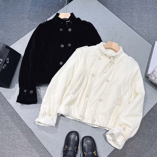 欧洲站2025秋冬新款休闲洋气真丝丝绒机车棉衣棉服夹克外套女