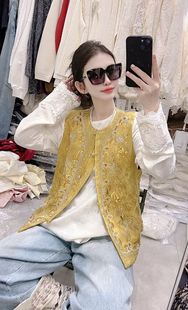 欧洲站2026 新款中式复古重工刺绣钉珠马甲女