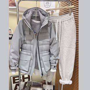 欧洲站2025冬季新款休闲连帽户外三防白鸭绒收腰修身中长款羽绒服