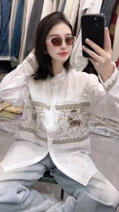 欧洲站2026春新款重工刺绣立领衬衫上衣女