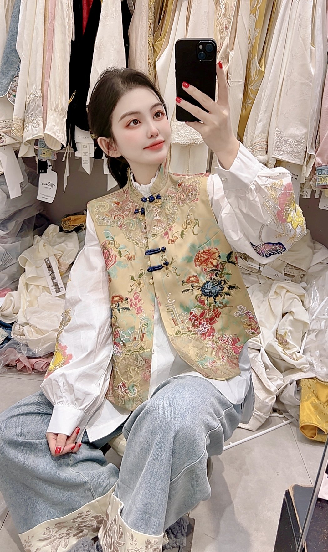 欧洲站2026春新款中式国潮民族风立领真丝重工钉珠马甲上衣女,女装/女士精品,短外套,淘宝优惠券,粉丝福利购,淘宝优惠卷