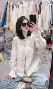 衬衫 国潮民族风重工钉珠马甲搭配泡泡袖 上衣 中式 欧洲站2026春新款