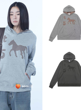 somi家 韩国直邮 THE COLDEST MOMENT连帽卫衣horse条纹马帽衫TCM