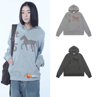 somi家 韩国直邮 THE COLDEST MOMENT连帽卫衣horse条纹马帽衫TCM
