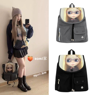 somi家 韩国直邮 COYSEIO联名blythe夸张大眼娃娃纽扣翻盖双肩包