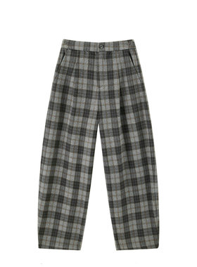 【商场同款】2024冬新款高腰格子香蕉裤阔腿休闲长裤女C2GBE4365
