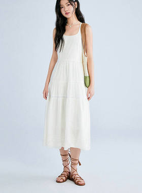 【商场同款】韩系挂脖显瘦连衣裙2025夏季新款裙子长裙C1FAF2231