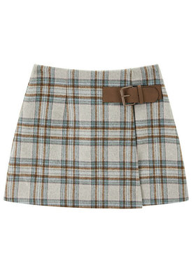 商场同款2024冬新不规则格纹半身裙拼接扣袢显瘦A字短裙C1GEE4428