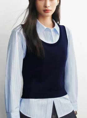 商场同款2026春装新款女装通勤条纹长袖衬衫背心两件套A1CAG1256