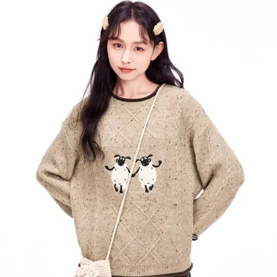 商场同款2025冬季新款女装保暖宽松针织衫撞边线套衫女C2EEE4204