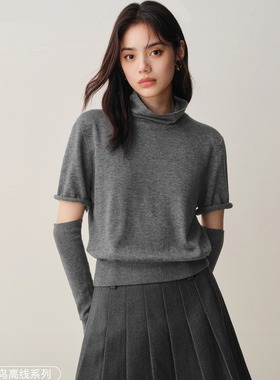 商场同款25冬新款女装堆堆袖半高领显瘦针织衫A1EEF4258