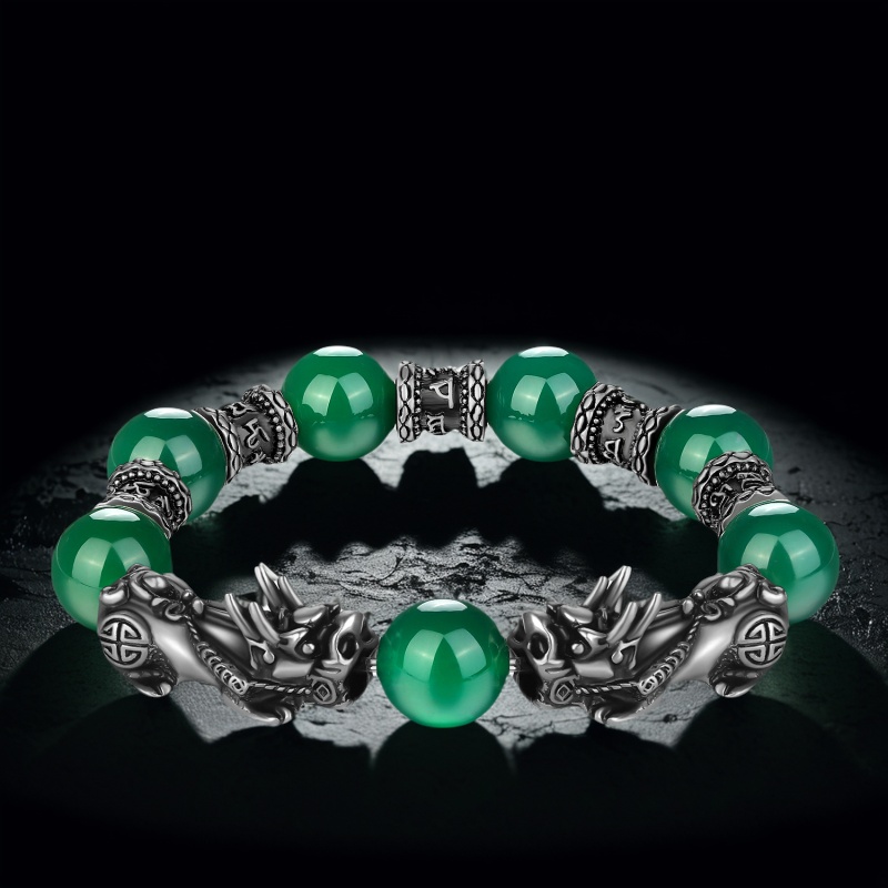 纯天然绿玛瑙男士手串