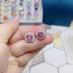 培育石高碳钻耳钉3克拉星空切9mm裸石真金厚镀18k