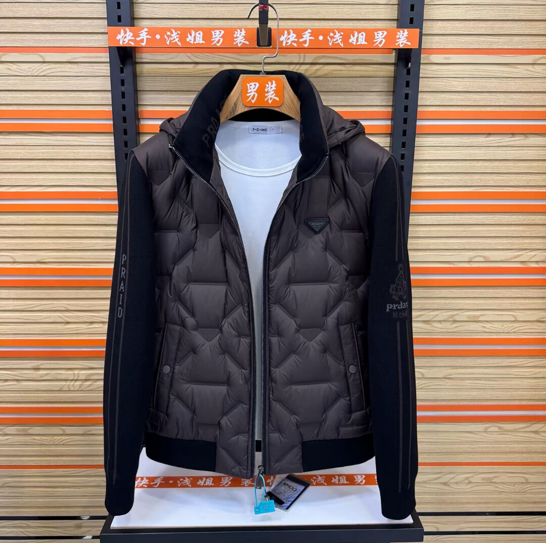 冬季男士可拆卸连帽针织袖羽绒服
