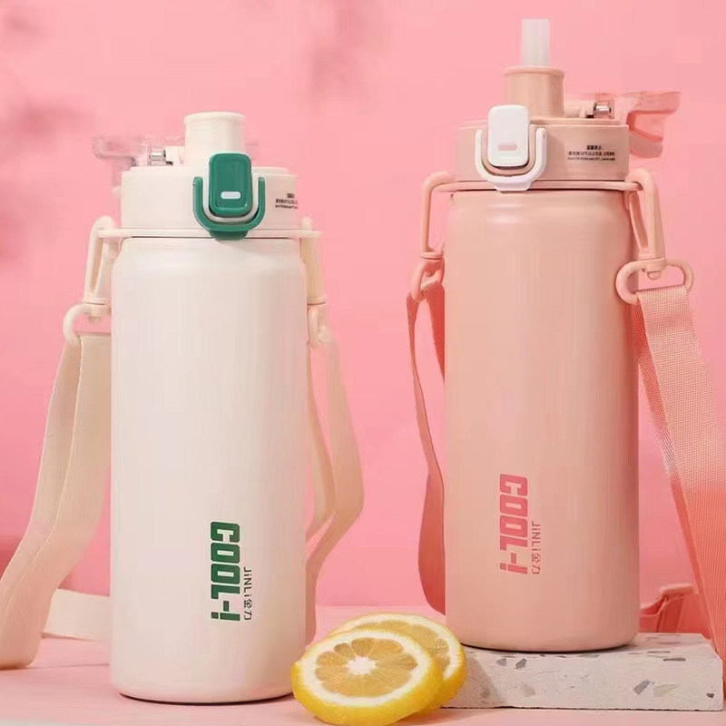 金力304不锈钢保温杯儿童学生便携防漏直饮吸管两用大水杯子650ML