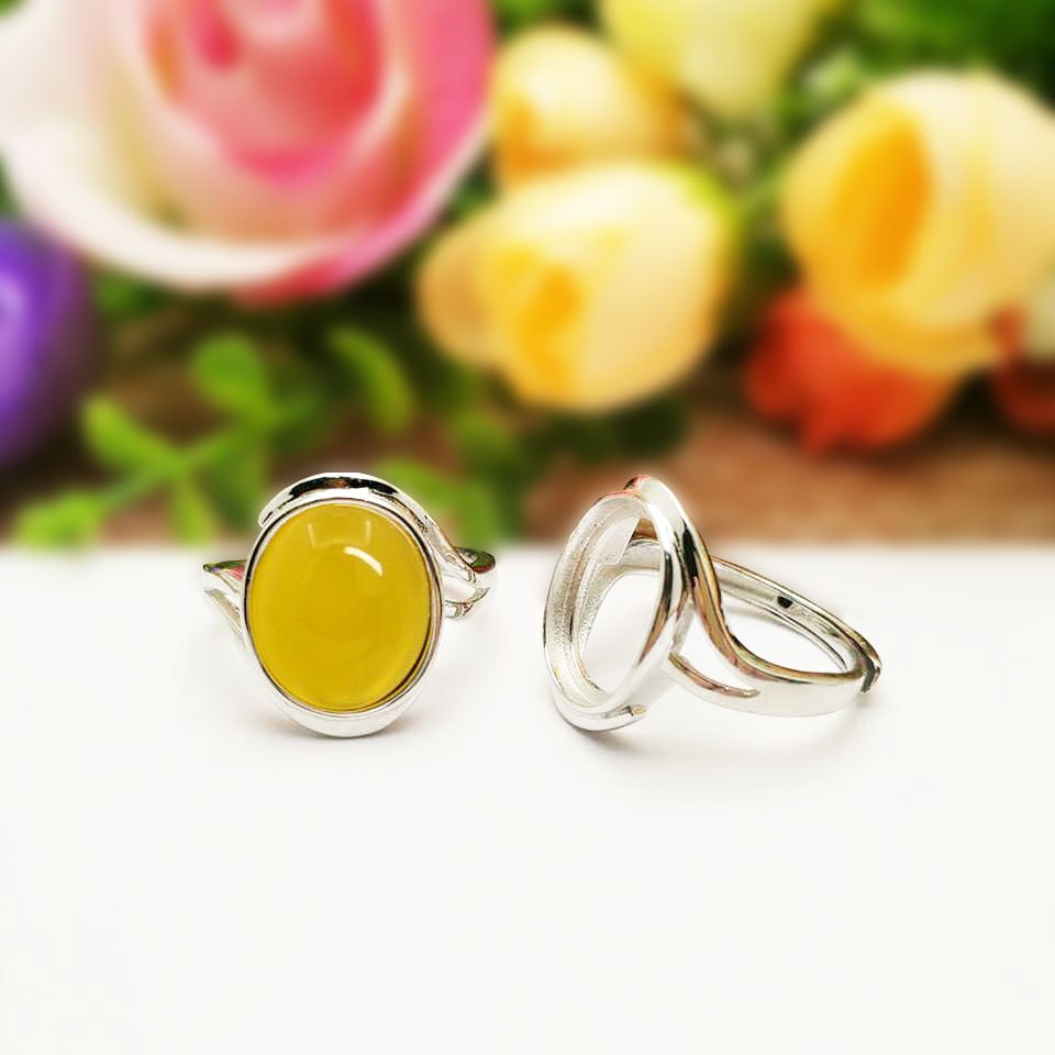 琥珀蜜蜡手工镀白金戒指空托现货