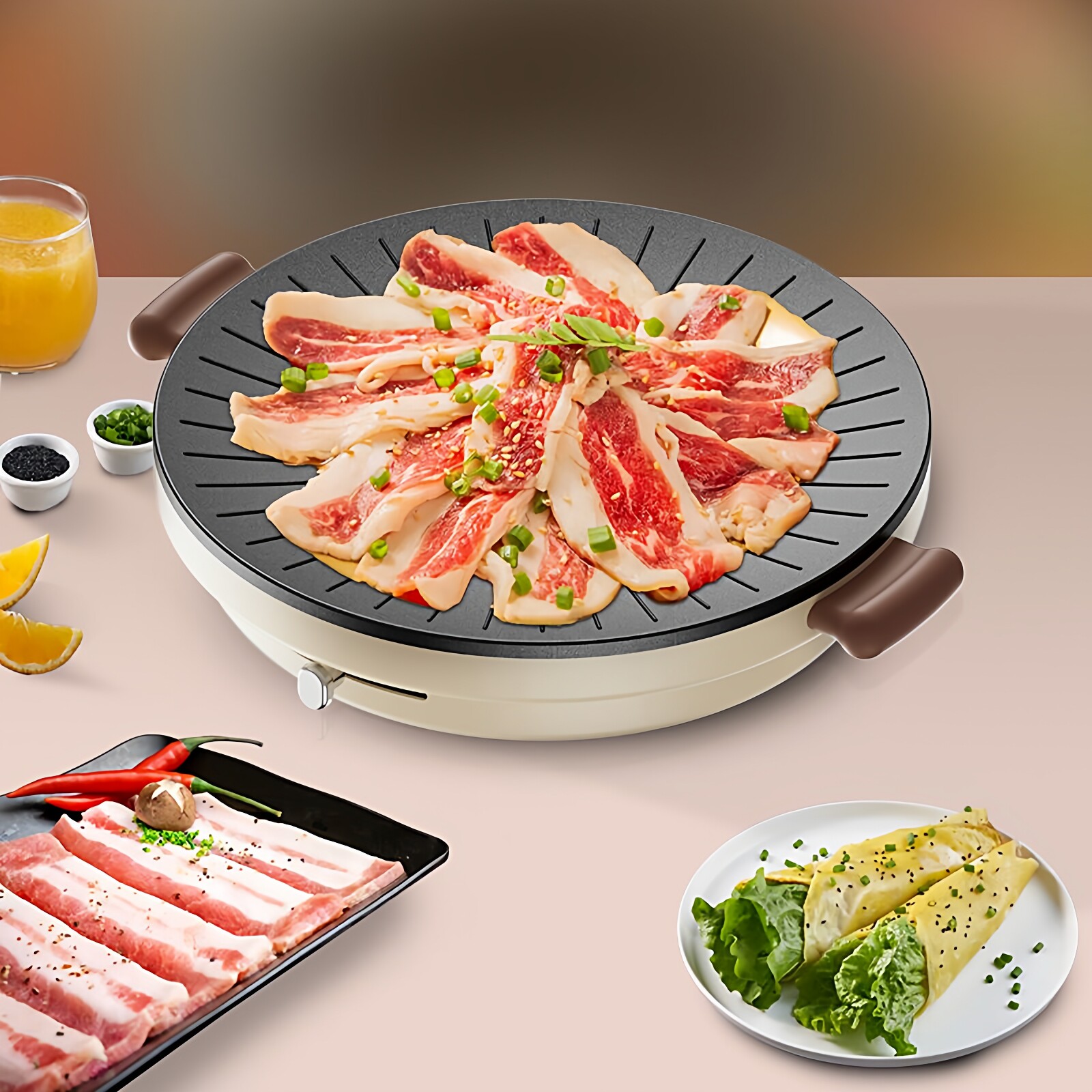 米格电烤盘多功能专用烤肉盘轻烟不粘烤肉锅电烧烤炉家用