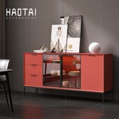 意式 极简餐边柜烤漆现代实木感应灯茶水收纳玄关柜多功能碗柜酒柜