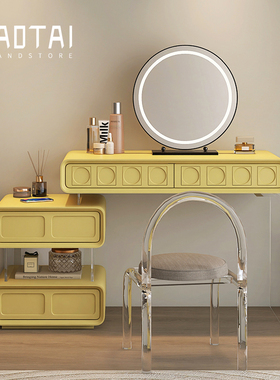 意式极简烤漆亚克力悬浮斗柜一体卧室简约现代床尾可伸缩化妆桌