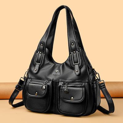 真皮女包新款时尚女士腋下机车包多口袋柳钉托特包单肩斜挎包大包